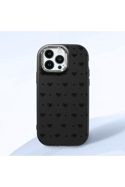 iPhone 12 Pro Max Compatible Camera Protected Black Soft Silicone Phone Case Bowknot Patterned