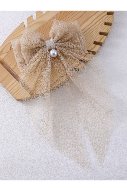 Beige Lace Bow Hair Clip