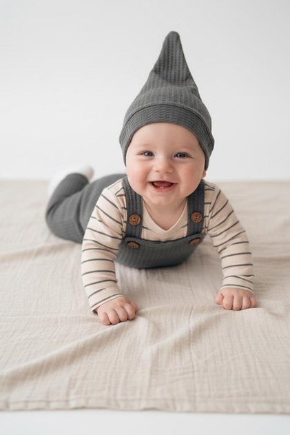 Stretch Fabric Gofre Salopet Sweat Beanie 3-Piece Set