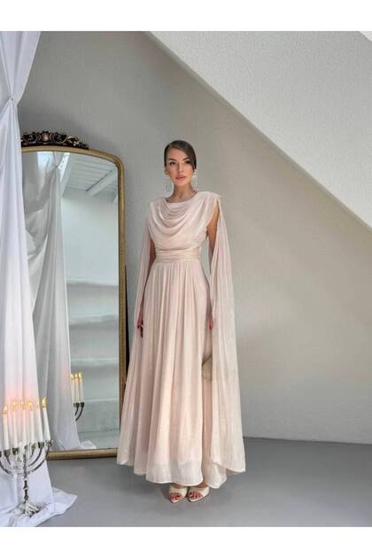 LİNCON Maxi Elbise 3113 - Bej