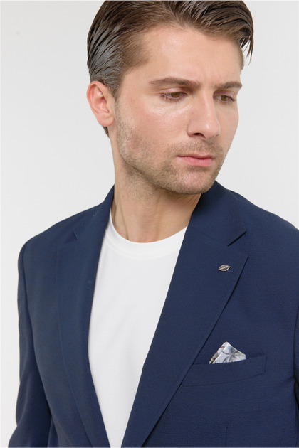 İmza Lacivert Mono Yaka 6 Drop Slim Fit Esnek Takım Elbise