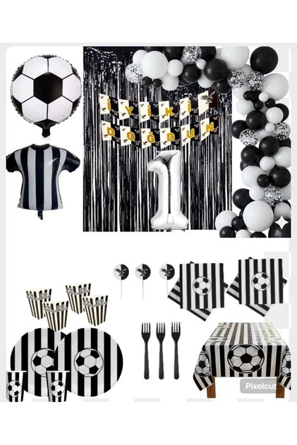 Fans 8 People Black and White (Bjk) 1 Year Old Birthday Concept with Balloons