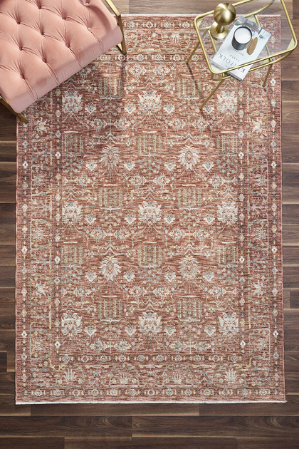 Frezia Floral Bambu Polyester Oturma Odası Salon Mutfak Halısı Eskitme Çiçekli Vintage Halı