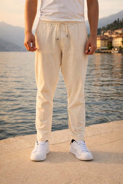 Meridian Fabric Relaxed Fit 100% Cotton Lu Jogger Pants Men's Summer Sweatpants - Ecru