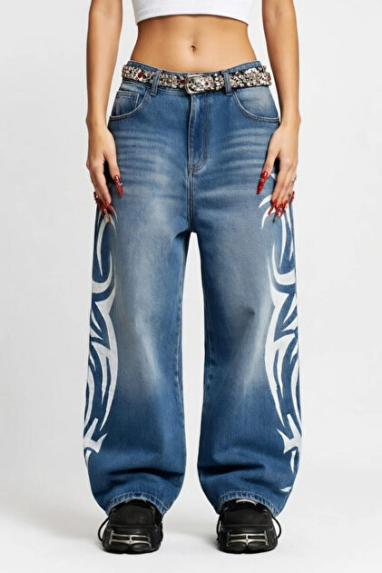 Gofeel Gothic Tribal Detail Unisex Baggy Jean - Fiyatı, Yorumları