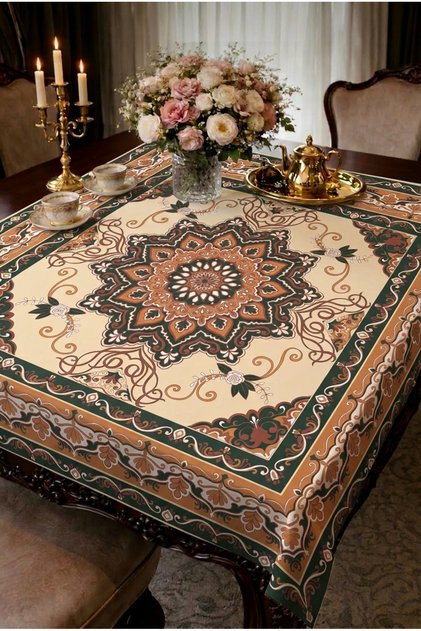 Talyan Velvet Washable Tablecloth 95X95 cm Vintage Saray Patterned Decorative Coverlet