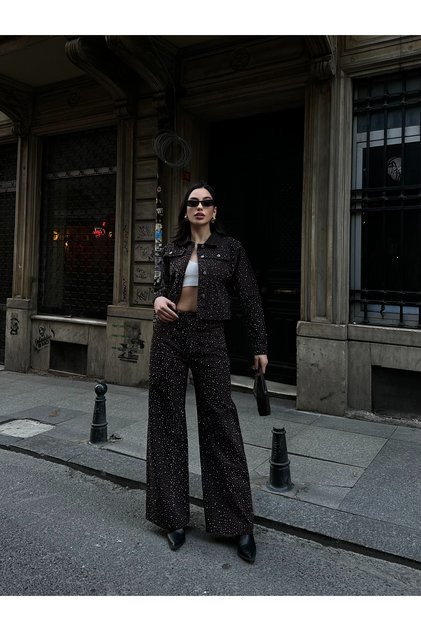 Taşlı Premium Denim Takım Ceket Pantolon