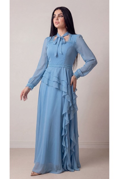 sachin and babi light blue dress Opera Fashion Elegant long chiffon evening dress- Trendyol