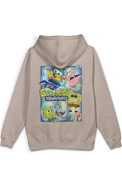 Spongeback Printed Hooded Half Oversized Sweatshirt Stone Color Hoodie 1232