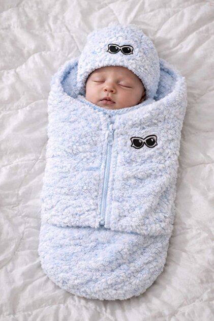 External Swaddle with Zipper Hat Baby Blanket External Swaddle Gift 0-12 Months