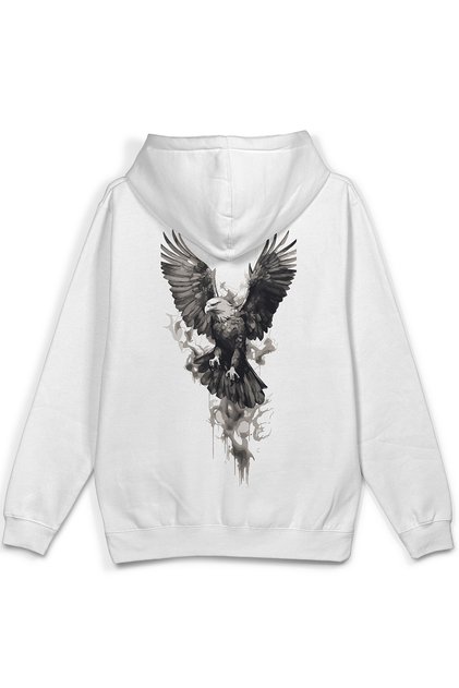 Kartal Sırt Printed Hooded Semi Oversized Sweatshirt White Hoodie 1191