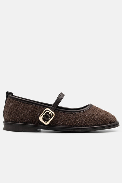 Women's Stylish Ballet Flats Brown Buckled Daily Use Comfortable Women's Shoes