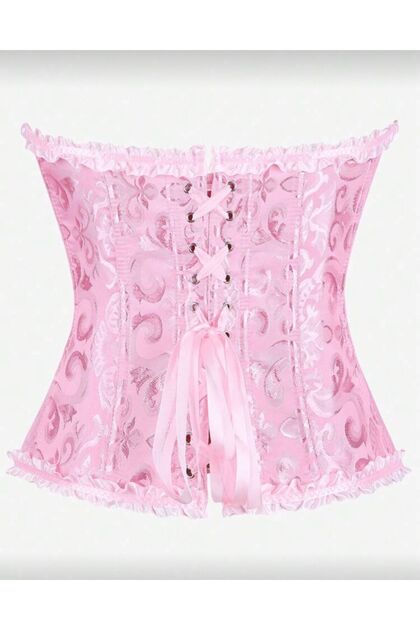 Women's Strapless Ruffle Detail Jacquard Corset Bustier Stylish Form-Fitting Top