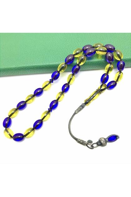 Yellow Navy Blue Colored Fire Amber Prayer Beads
