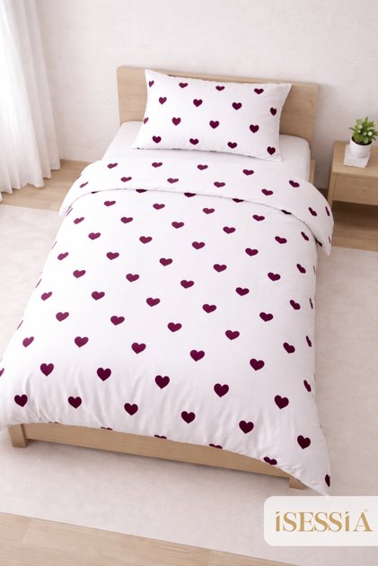 Allura Kalp Single Fitted Sheet Pieces Duvet Cover Set