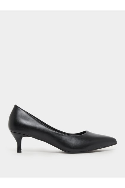 Black Pointed-Toe Kitten Heel Court Shoes