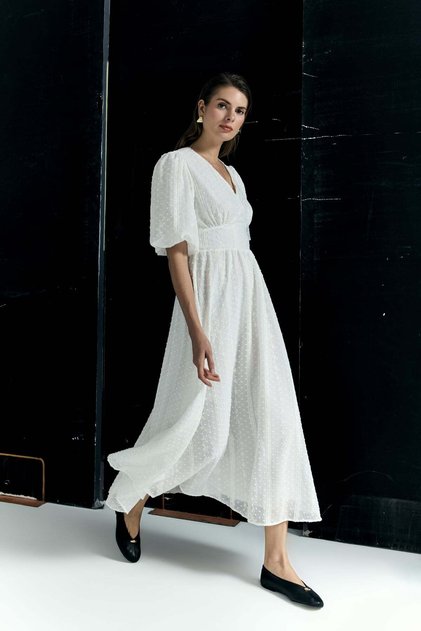 Puffy Sleeve Long Dress - Ecru