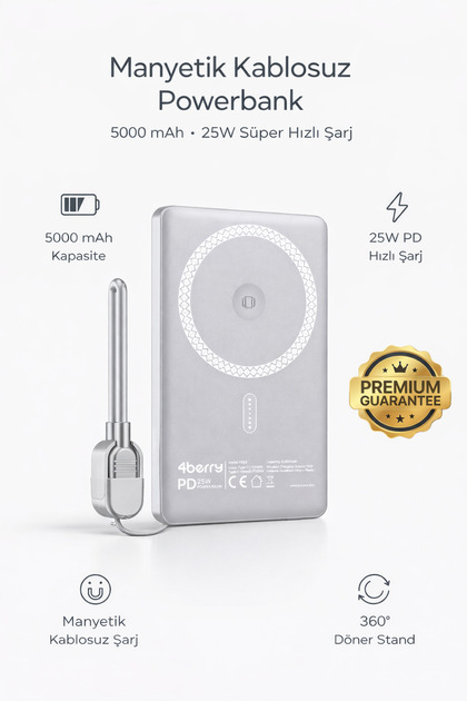 Y353S POWERBANK 5.000 MAH MAGNETIC WIRELESS GRİ