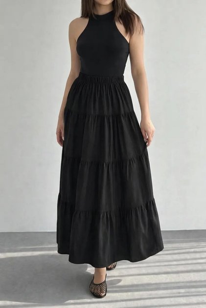 Women's Layered Long Skirt – Casual Stylish Skirt with Elastic Waist