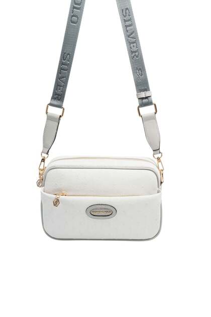 White - Women's Crossbody Bag with Gray Logo Sp1267