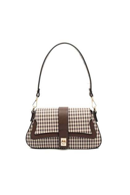 Coffee Yellow - Brown Plaid Line Square Women's Shoulder Bag Sp1177