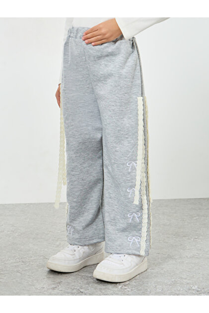 Toddler girl wide leg jogger with side lace and bow applique