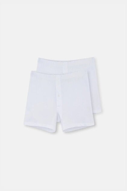 Erkek %100 Pamuklu Beyaz Geniş Paça 2'li Penye Boxer Q2D3K3G1K
