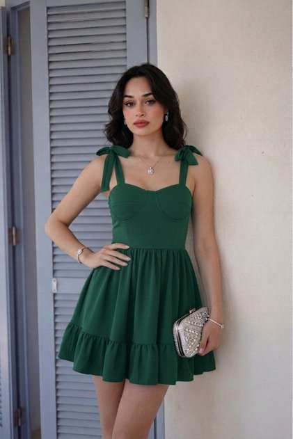 Women's Strapless Collar Tie-Detail Strap Design Flared Mini Homecoming Evening Dress