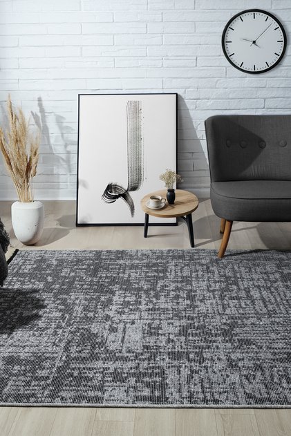 New Antik Gri Halı Yıkanabilir Kaymaz Taban Şönil Kilim Dokuma Pamuk Taban Kilim 10119A