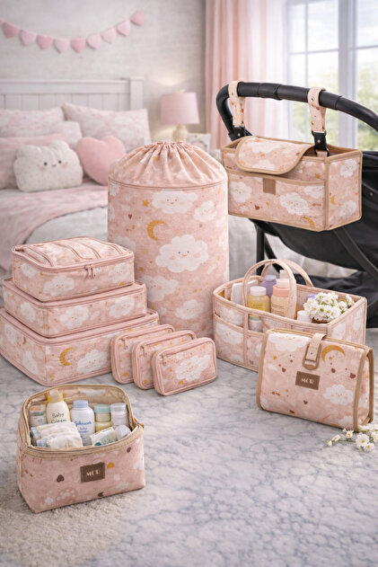 11-Piece Newborn Hospital Discharge Set I Baby Dirty Clothes Basket I 6-Piece Suitcase Organizer I Baby Care Bag Pieces
