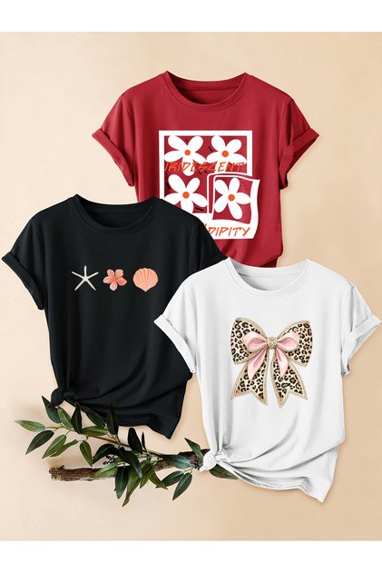 Unisex Red Black White 3-Piece Design T-Shirt Set