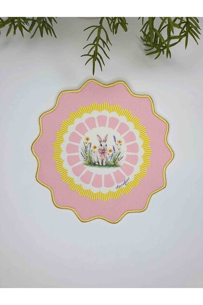 Spring Rabbit Joy Patterned Embroidery Edge Cocktail Napkin 1 Piece