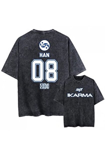 barsdepo HAN STRAY KIDS Baskılı Tişört, Oversize Unisex Tişört
