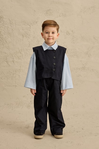 Kanvas Vest Trousers Set Navy Blue