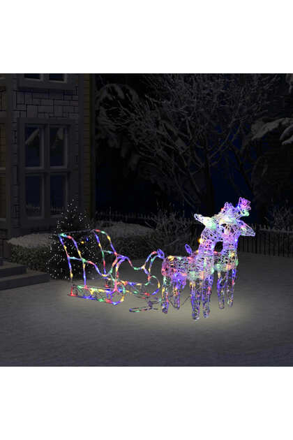 Decorațiune de Crăciun reni și sanie 160 LED-uri 130 cm acril