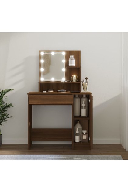 Masă de toaletă cu LED, stejar maro, 86,5x35x136 cm