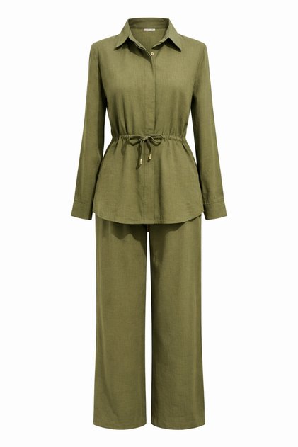 4845 women's waist-tie loose fit set - khaki