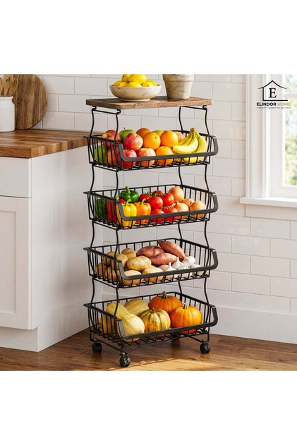 Organizator de bucătărie cu 5 niveluri, cărucior Elindor® cu roți, reglabil, 41 x 29 x 94 cm, negru