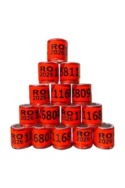 Set de 50 de inele pentru porumbei 2026 RO, 8mm, aluminiu, roșu