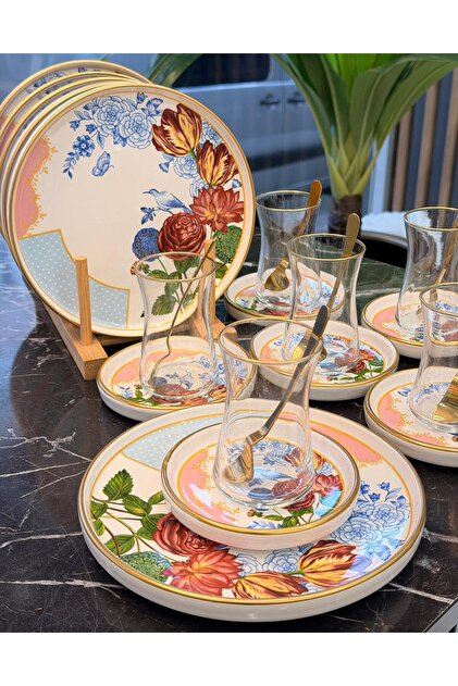 Onedekor 18 Parça Grand Flower Pasta Çay Takımı Seti - Fiyatı