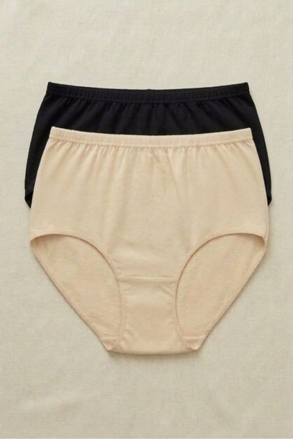 2-Pack Large Size High Waist 100% Cotton Rib Knit Elastic Waist Comfortable Daily Women's Panties Set