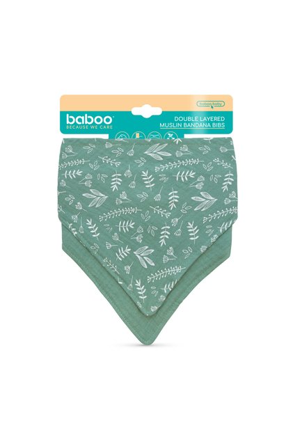 Bavete tip bandană din muselină cu strat pentru două persoane - 2 bucăți, verde, 0 luni+