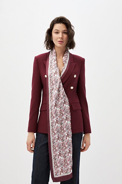 Bordo Fularlı Blazer Ceket