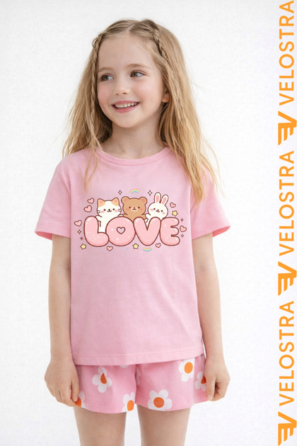 Girl's Love Printed Oversized Comfortable Daily Use Combed Cotton T-Shirt