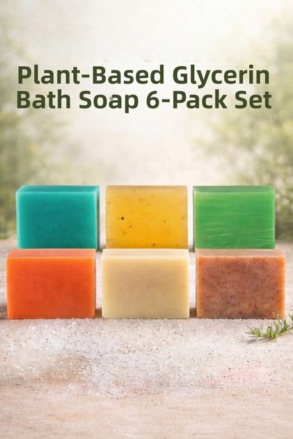 100% Vegan Bath Soap Set with Vegetable Oil and Glycerin - 6 Pieces Economical Natural Soap Set
