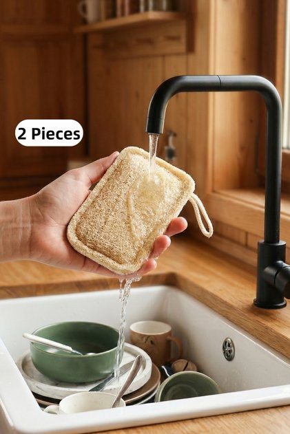 2 Pieces of Natural Pumpkin Fiber Organic, Herbal, Dish Sponge, Economical Set 12X8 cm 2 Pieces
