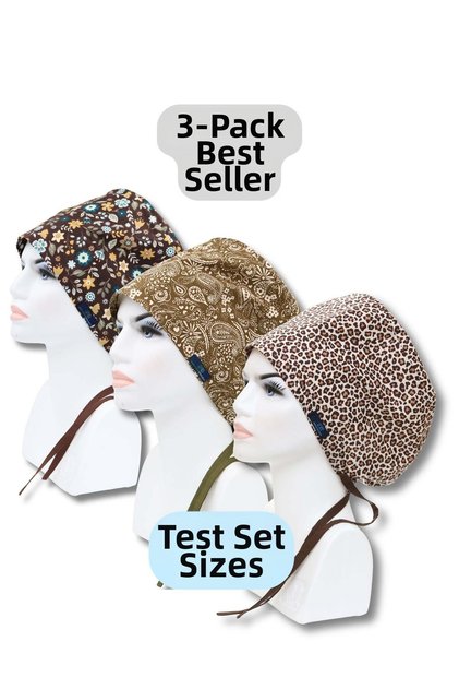 Hijab Size 3-Piece Best Seller Brown Acacia Flowers Khaki Shawl Pattern Leopard Surgical Bonnet