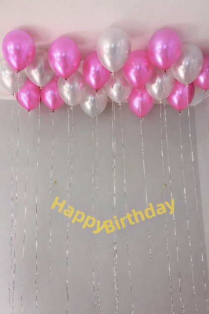 Happy Birthday Gold Lettering Banner Balloon Set Pink White Metallic Balloon Party Decoration Set Birthday