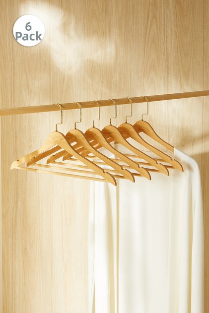 6-Piece Gold Hook Wood Look Plastic Clothes Hanger, Garment Hanger 25X44.5X1