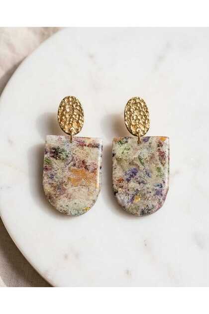 Cream Polymer Clay & Epoxy Design Nail Earrings (Nails Stainless Steel)